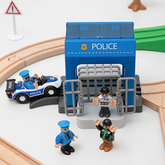 Wooden simple track with police station scene children's building block train track set toy