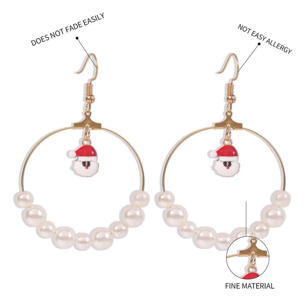 Übertriebene Große Kreisgröße Perle Perle Weihnachtsbaum Elch Ohrringe Für Frauen Heißen Verkauf display picture 1