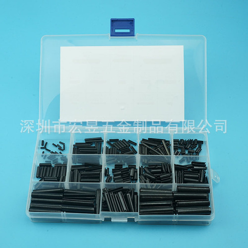 390pcs manganese steel black elastic cylindrical pin cotter pin M1.5-2-2.5-3-4-5-6 boxed set