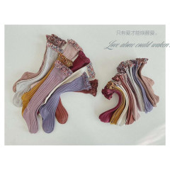 Autumn new monochrome lace children's socks baby double needle small broken lace mid-calf socks princess socks trend