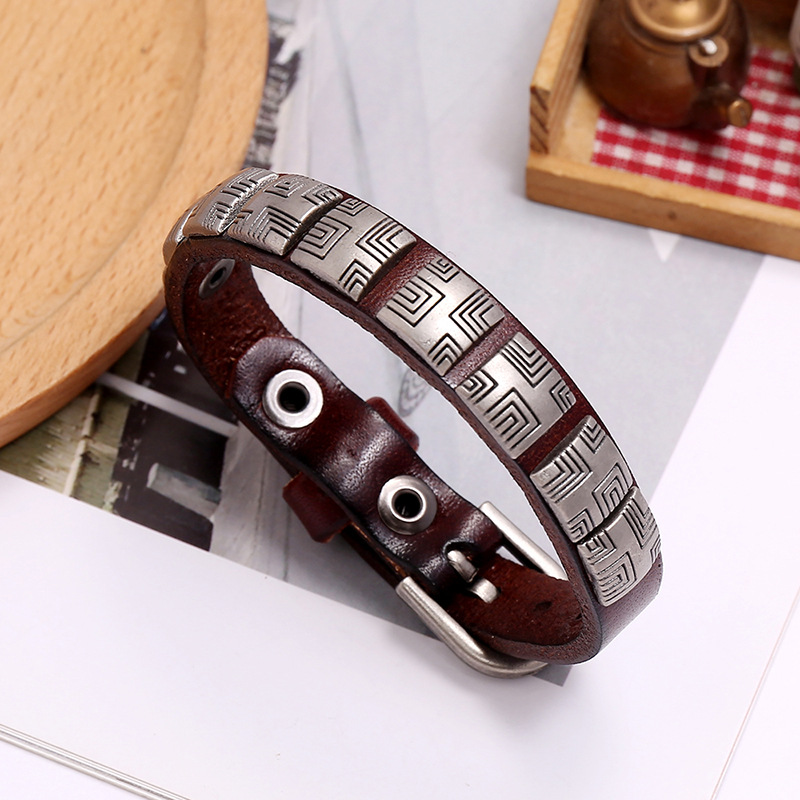 Hot-selling  punk fashion retro simple and versatile adjustable men’s jewelry cowhide bracelet nihao