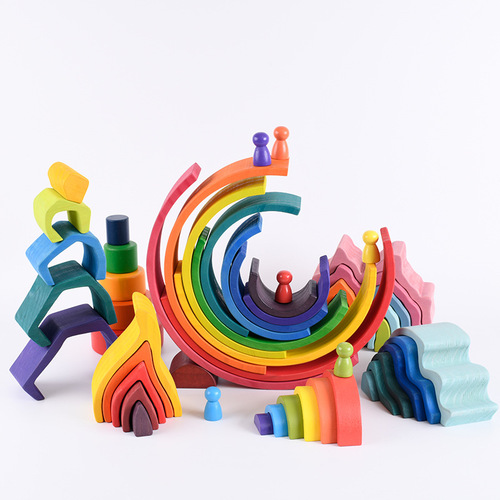 Wooden educational solid wood 12-piece arched rainbow bridge building blocks children's Jenga early childhood education parent-child interactive toys