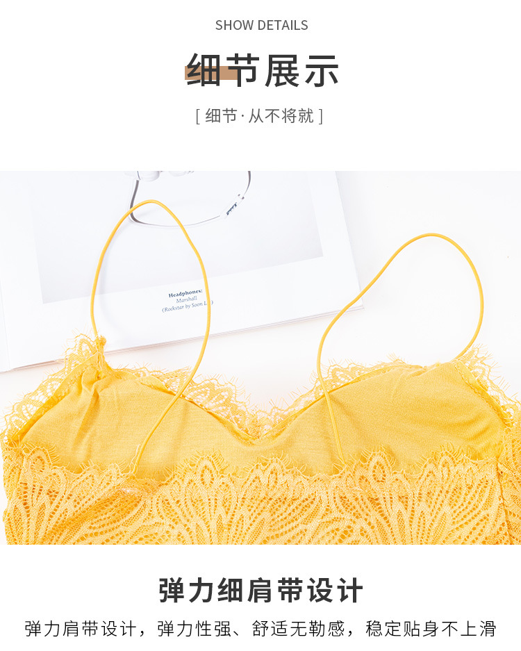 Summer new collection: Slim shoulder strap, eyelash, lace, beautiful back wrap, no steel ring, chest pad, base layer, halter top, women's strapless top detail image 13