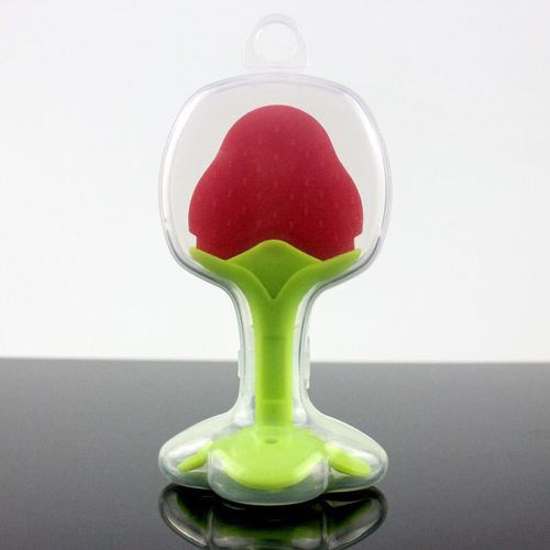 3D Fruit Shape Teether Storage Box Baby Silicone Teether Chewable Stick Baby Teething Toy Strawberry Toy