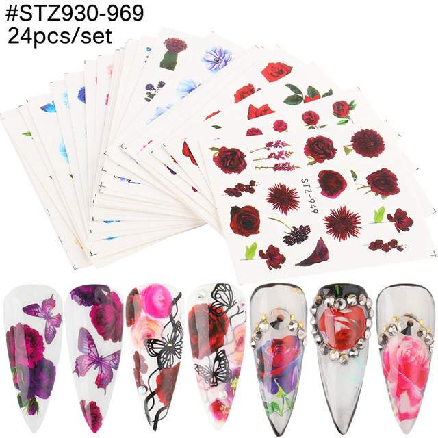 Suministro transfronterizo de pegatinas de uñas ins mariposa fruta encaje flores de colores plata caliente Navidad Halloween marca de agua pegatinas