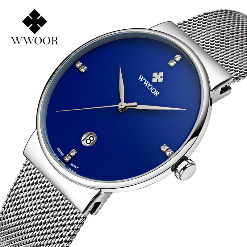 WWOOR hold Love 8018 nuevos hombres de negocios Milan Correa malla simple reloj cuarzo calendario impermeable ocio Tazón
