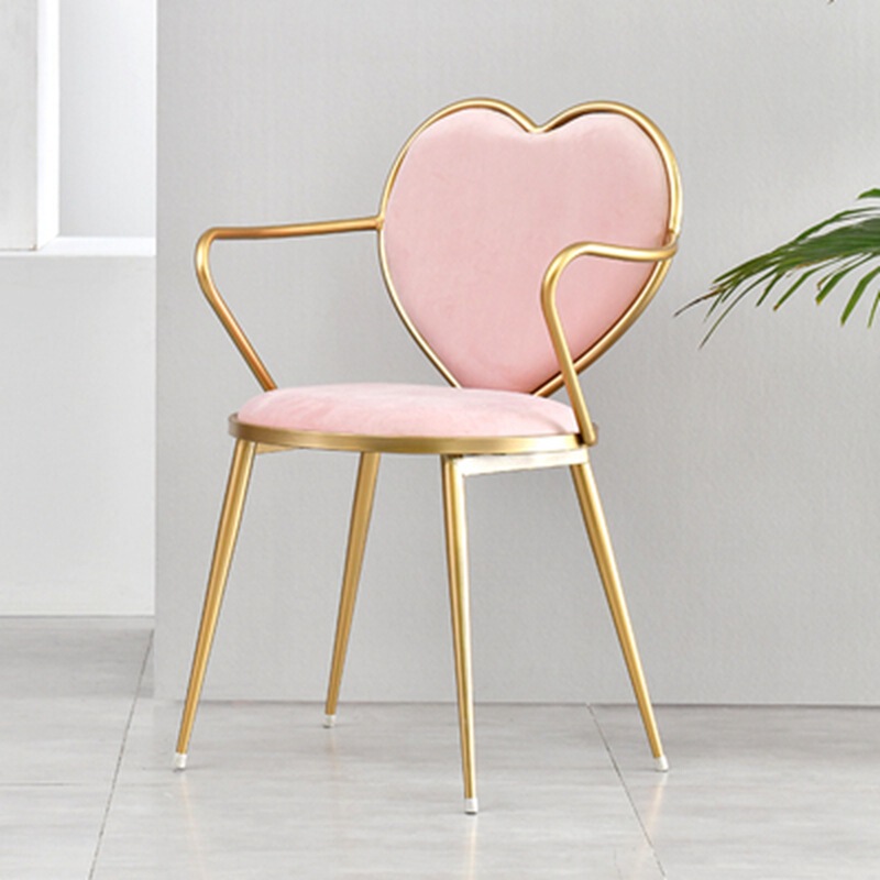 Nordic Creative Dining Chair Iron Heart-shaped Chair Nail Art Coffee Leisure Chair Gold Dressing Table Chair Simple Flannel Chair