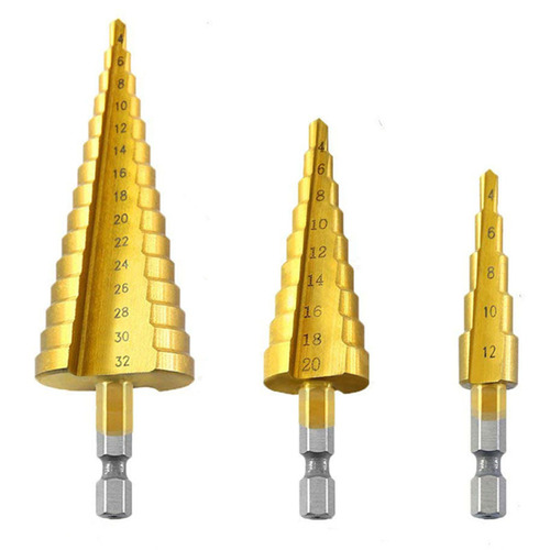 Hexagonal handle pagoda drill bit hole opener titanium-plated metal reaming step drill bit cross-border tower type opening step drill bit