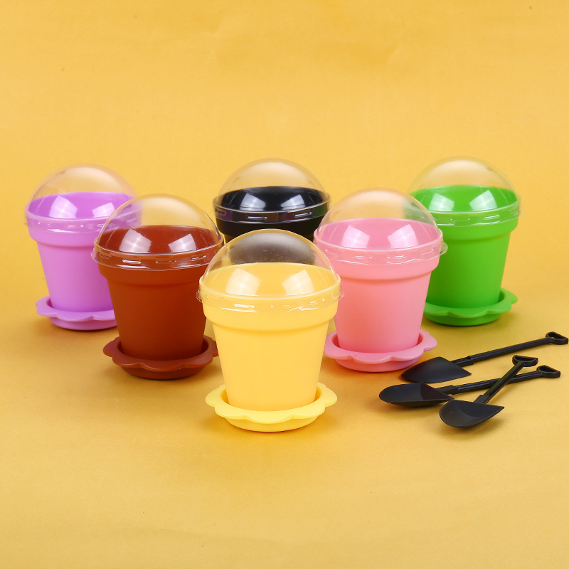 Desechables maceta pastel maceta helado taza DIY pastel taza conjunto con tapa y pala taza de yogur