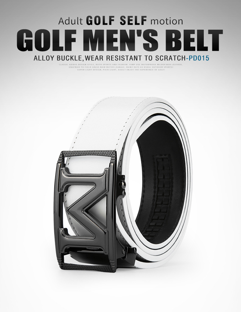 Thắt lưng golf nam da bò thật khóa hợp kim tự động — Dây da PD015 PGM đen bạc, PD015 PGM thắt lưng đỏ vàng, Dây da PD015 PGM trắng đen chi tiết 8