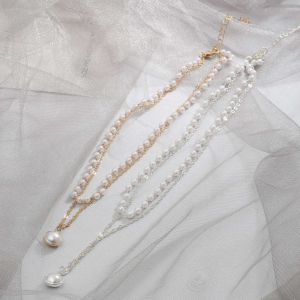 Simple Double-layer Pearl Fashion Korean Alloy Short Clavicle Chain Tide Choker Women's Necklace display picture 3