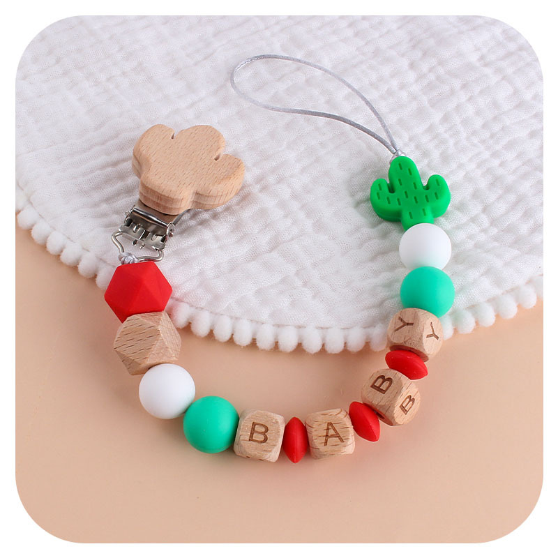 DIY creativo de dibujos animados haya cactus chupete clip de silicona cactus teether nombre del bebé personalizado Cadena de chupete
