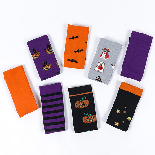 Cross-border socks spring and autumn new mid-calf socks couples pressure socks Halloween pumpkin skull men's socks wholesale