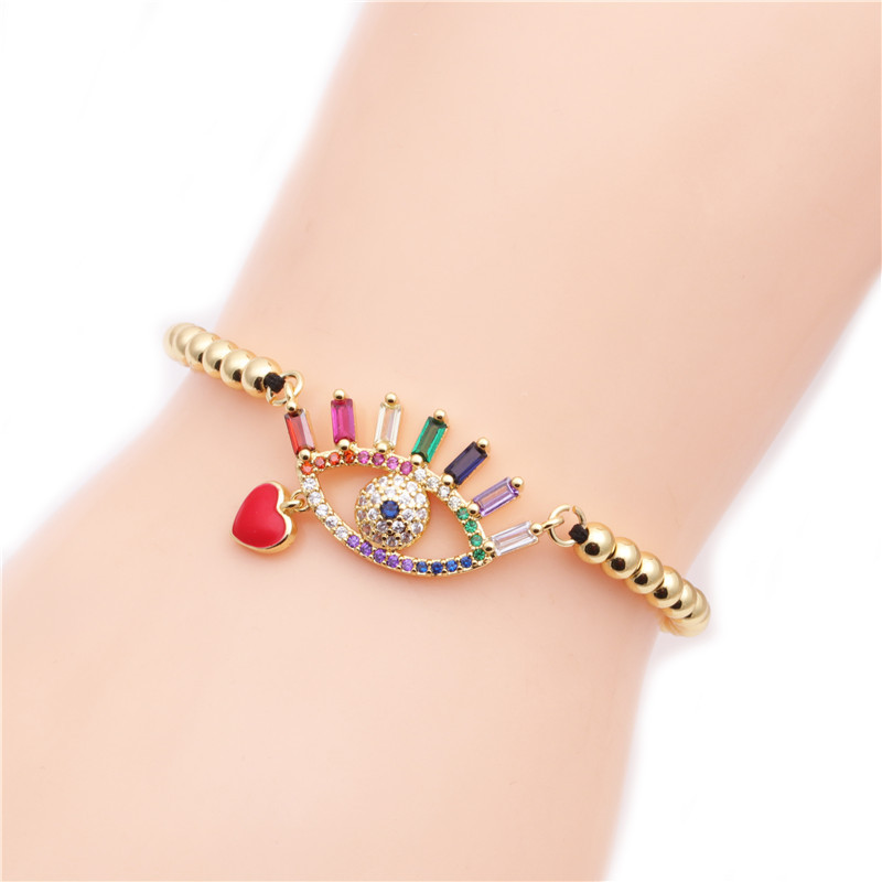 Fashion Jewelry Copper Micro-set Zirconium Heart-shaped Demon Eyes Adjustable Bracelet Wholesale Nihaojewelry display picture 1