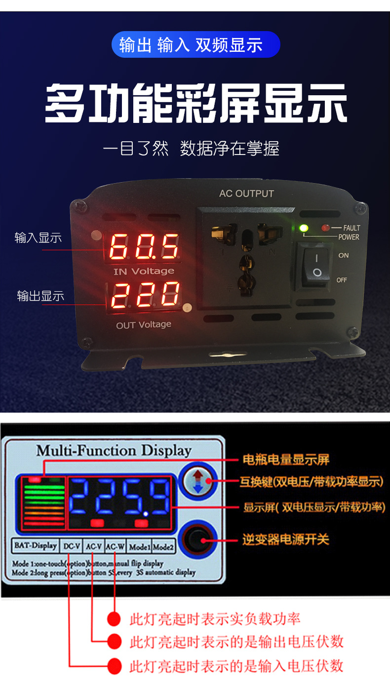 厂家直供2200W3000W4000W大功率纯正弦波逆变器12V24V48V60V72V详情图7