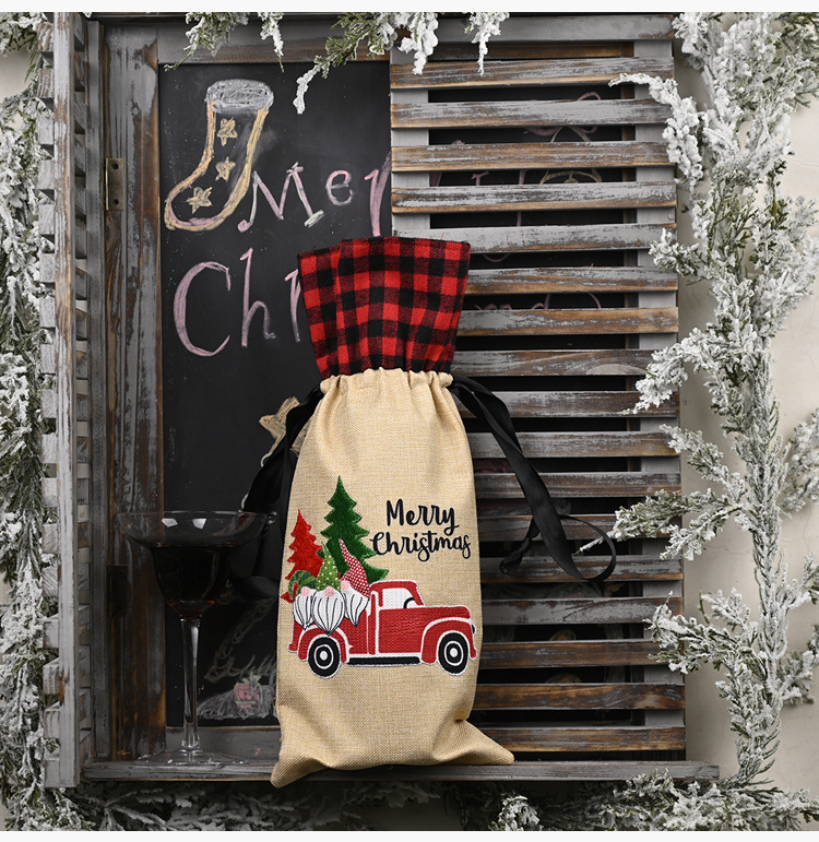 Weihnachten Haobei neue Weihnachtsdekoration liefert Wald ältere Auto Weinflaschenhülle Leinen Plaid Weinflaschentasche Weinhülle_voghion.com