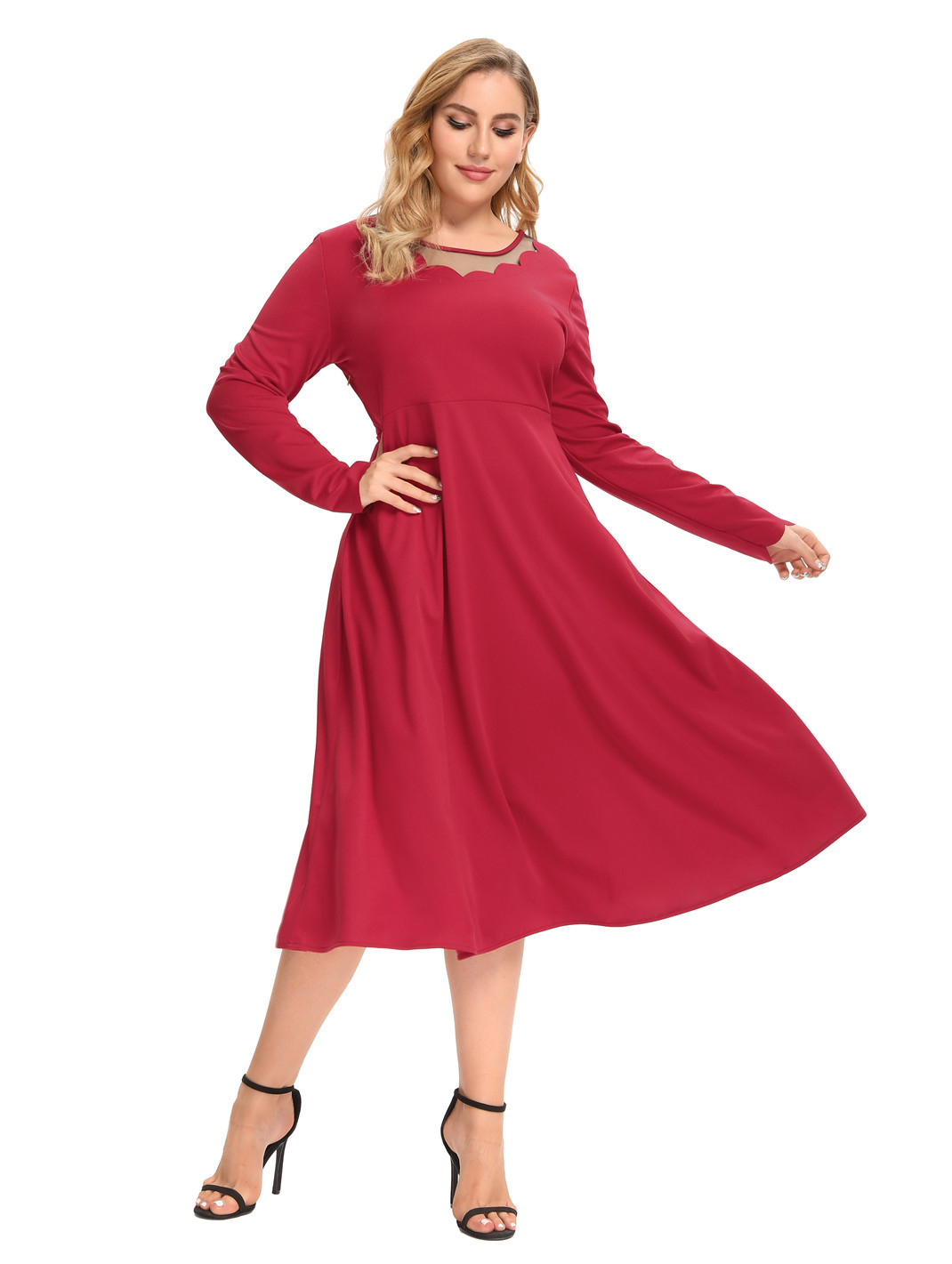 plus size women s round neck loose dress NSCX7738