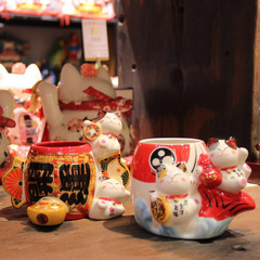 Le Meow Multifunctional Japanese Ceramic Lucky Cat Pen Holder Office Supplies Storage Box Desktop Ornament Student Gift