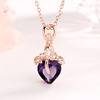 Korean version of the new pendant female creative heart shaped purple crystal pendant temperament rose gold love zircon clavicle chain pendant