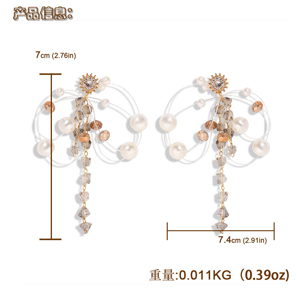 Croix-frontière Vente Chaude Nouveau Créateur De Mode Main En Cristal Perlé Gland Coréenne Style Exquis Diamant-intégré Longue Boucles D'oreilles Pour Les Femmes display picture 1