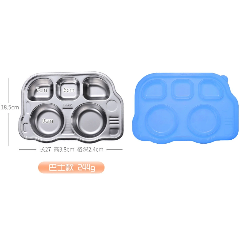 YiMi Cartoon Kids Dinner Plate, Stainless Steel, Thickened, Anti-Scald, Kid-Safe Fall-Proof Home Use