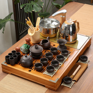 Kemu Solid Wood Wooden Tea Tray Whole Solid Wood Carved Chinese Style Household Drainage Tea Sea Large Wooden Tea Table Thickened