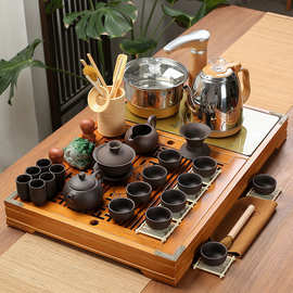 柯木实木木茶盘整块实木精雕中式家用排水式茶海大号木质茶台加厚