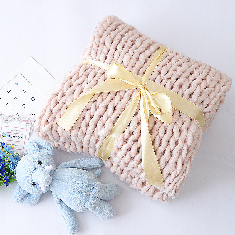 Amazon Nordic thick wool hand-knitted blanket knitted blanket wool sofa blanket thick wool blanket