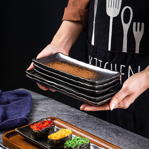 Commercial barbecue plate Japanese cuisine sushi plate saury fish plate hot pot dinner plate ceramic long plate dessert plate customization