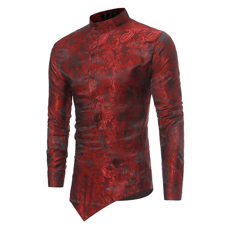 Foreign Trade European Size Men's Casual Tooling Jacquard Long Sleeve Shirt Men's Slim Fit British Style Top Shirt Clothes