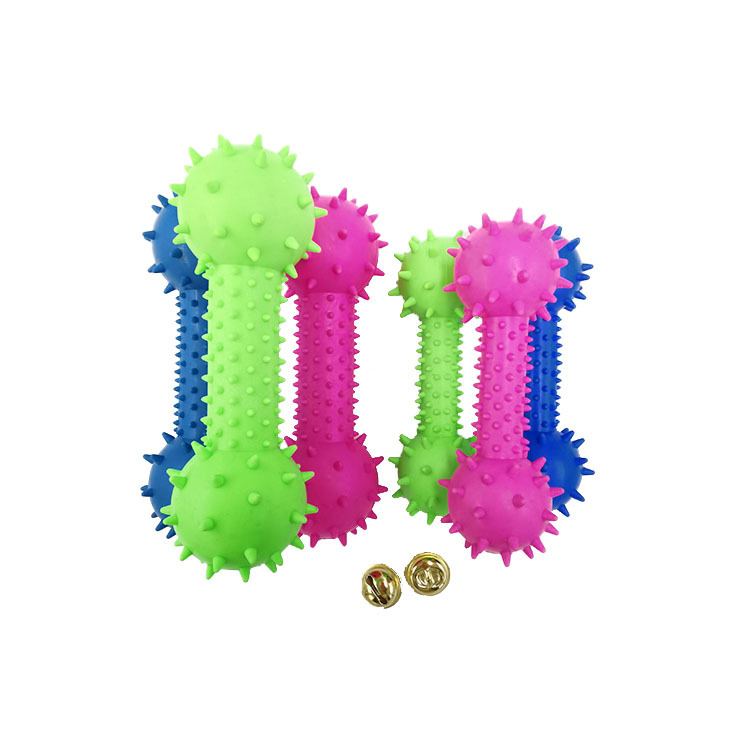 Fábrica en stock juguete para mascotas Barbell molar dientes limpieza mordedura-resistente perro de goma campana juguete TPR suministros para mascotas