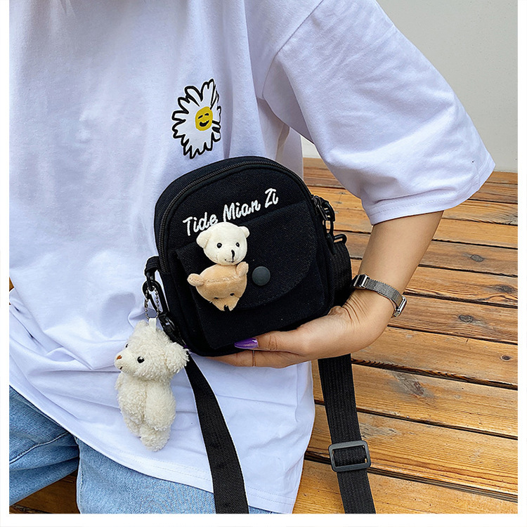 Korean version of Instagram, Japanese style Harajuku, cute and soft girl, with a unique vintage look, girl canvas single-shoulder small crossbody bag, female student undefined
