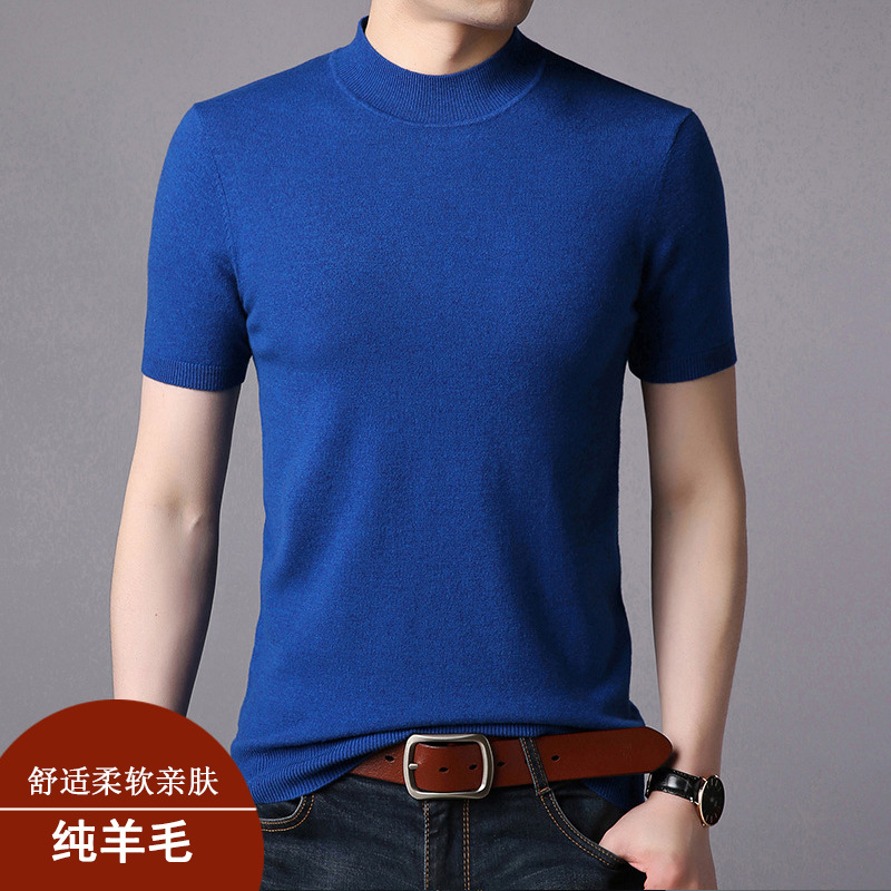 woolen knitted base solid color sweater with a round collar