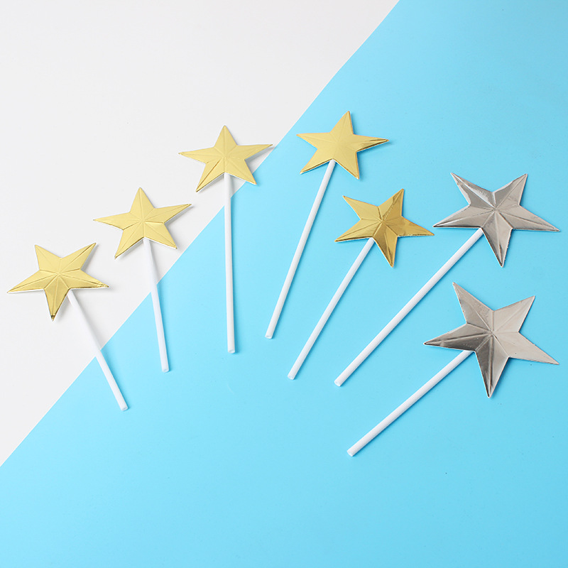 闪亮五角星生日蛋糕插牌插件5支装星星烘焙装饰摆件情景甜品配件