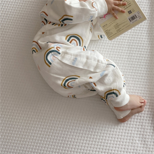 Autumn and winter new bamboo cotton six-layer split-leg pajamas for infants and toddlers anti-kick quilt newborn baby anti-jump one-piece sleeping bag