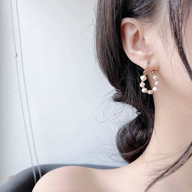 retro natural freshwater pearl rear-hanging 925 silver needle stud earrings nihaojewelry