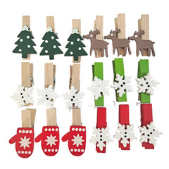 Factory Direct Selling Eco-Friendly Cartoon Sticker Wood Clips Christmas Series Wood Clips Eco-Colored Wooden Clips
