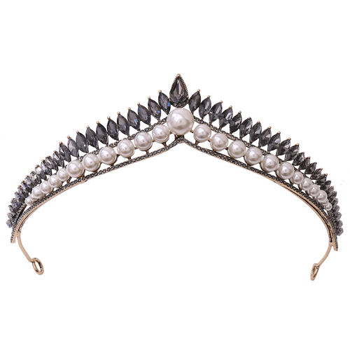 韩式新款新娘珍珠皇冠头饰 简约大气公主王冠网红女神发饰配饰品