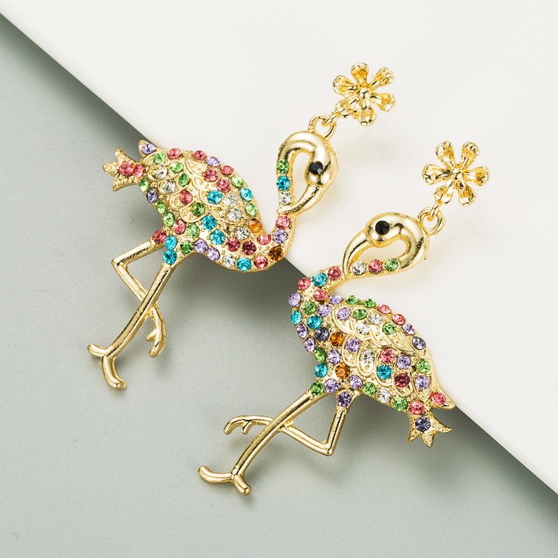 Creative Flamingo Long Alloy Inlaid Rhinestone Women's Earrings display picture 5