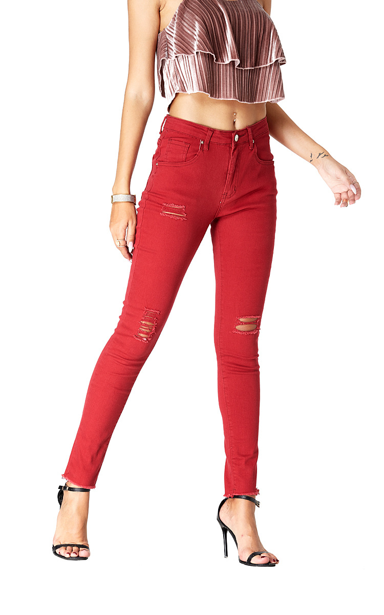 red high waist slim casual jeans NSSY9882