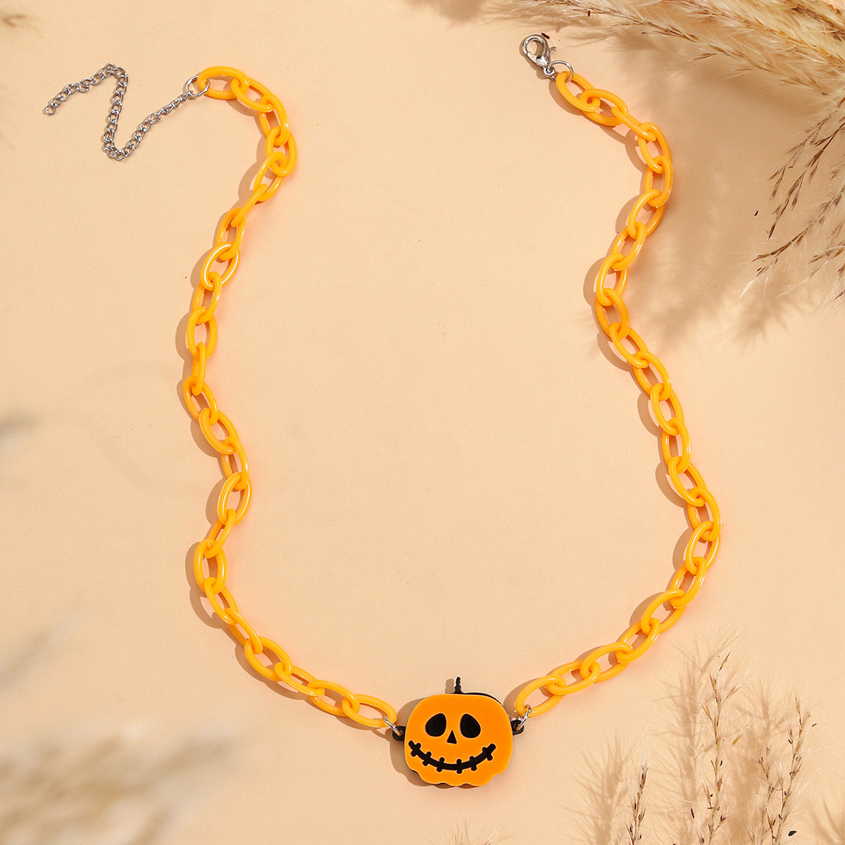 Halloween Small Ornament Acrylic Pumpkin Imp Pendant Resin Chain Necklace display picture 4