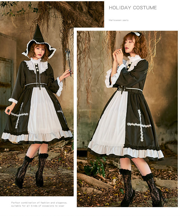 Halloween Costume Foreign Trade Export Nun Maid Lolita Dress With Cross Pettiskirt Little Devil Skirt display picture 4