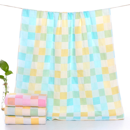 70*140 pure cotton double-layer gauze checkered bath towel soft and absorbent baby bath towel infant blanket soft and breathable