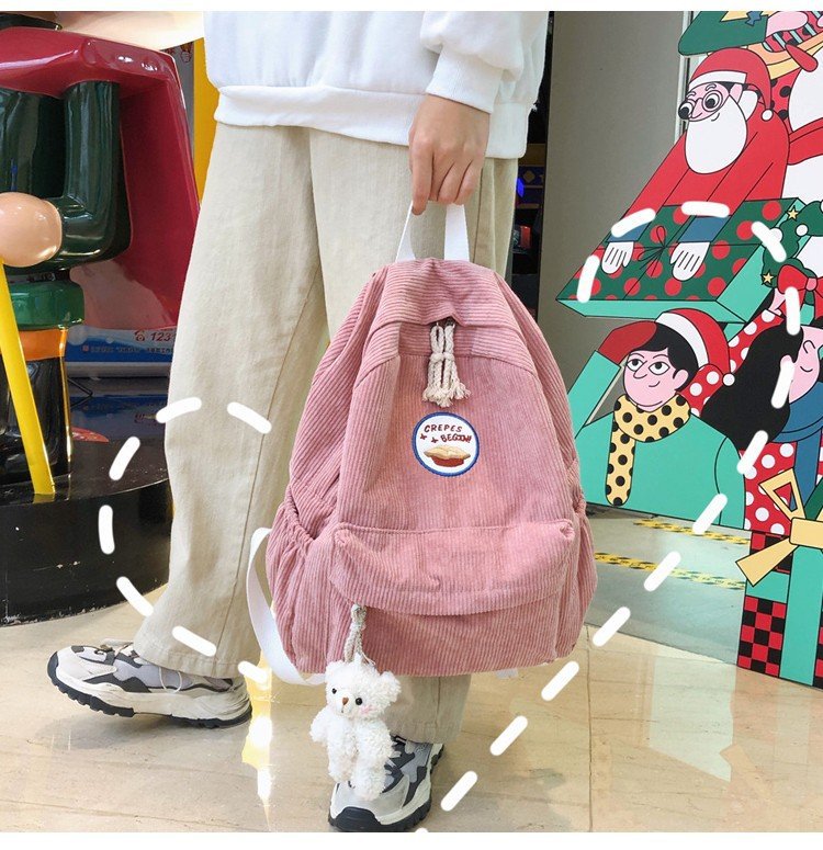New Fashion Retro Casual Corduroy Student Backpack Cute Cute Bear Bear Campus Bag display picture 8