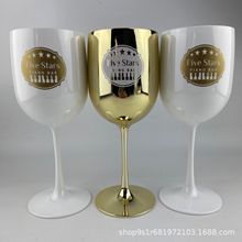 厂家热销塑料高脚红酒杯透明白色黑色16oz塑料高脚酒杯定制商标