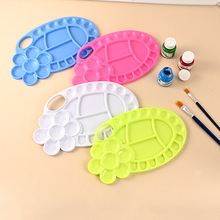 跨境梅花型颜料调色盘学生美术水彩粉笔盒洗笔筒三线混色调色板