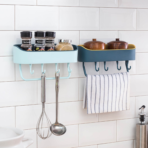 F049 double-layer towel rack multi-functional drain rack two-color traceless removable rack with hook