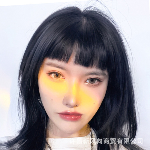 Eyebrow-level bangs wig, natural face-shaping, short flowing sea, invisible internet celebrity comic bangs wig, two-dimensional