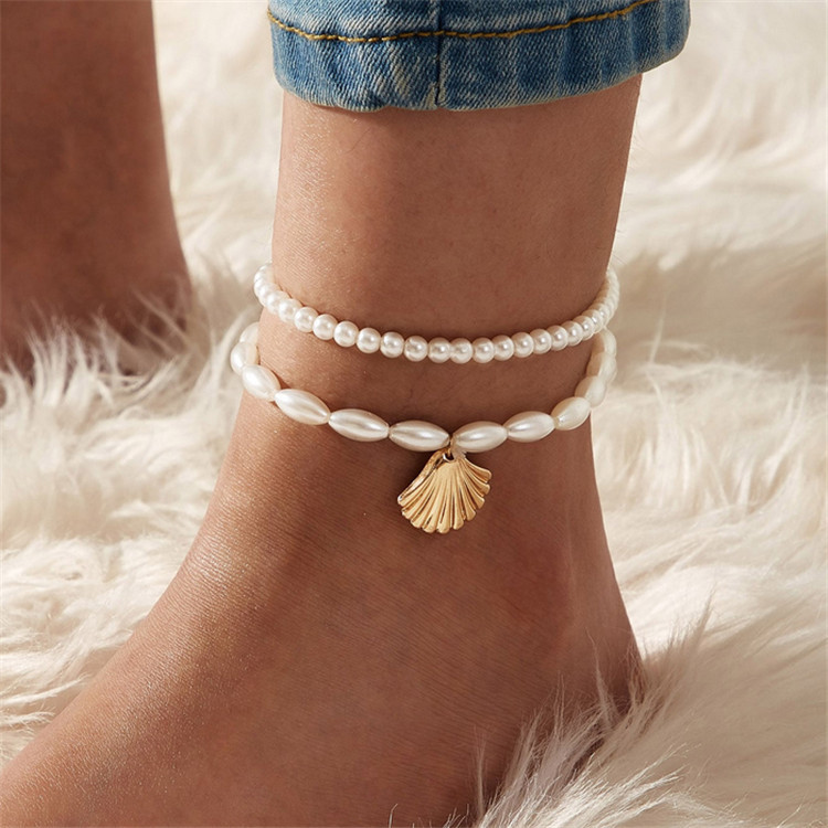 Hot Sale Simple Artificial Pearl Scallop Shell Anklet Creative Retro Pendant Foot Ornament Wholesale Nihaojewelry display picture 1