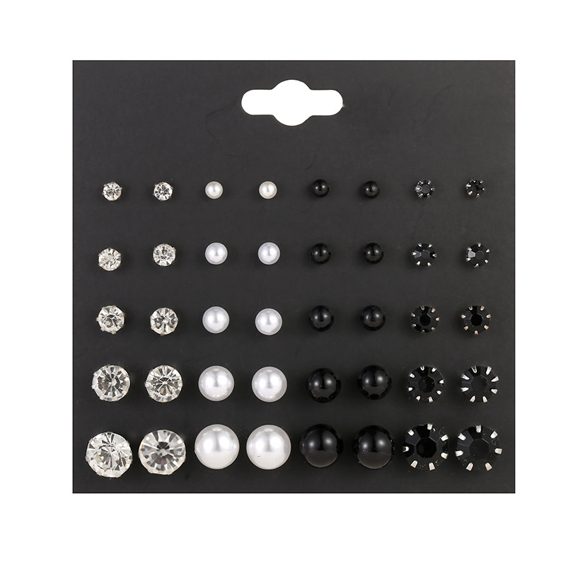 Fashion Stud Earrings Fashion Size Pearl Inlay 12 Pairs Color Diamond Set Earrings Popular Wholesale Nihaojewelry display picture 2